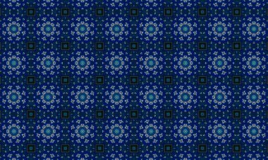 Soyut arkaplanı olan kusursuz bir model. Siyah ve mavi renkli klasik çiçek deseni..