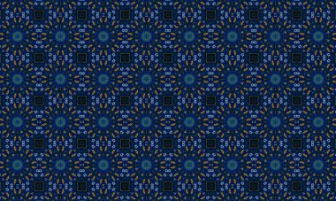 Soyut arkaplanı olan kusursuz bir model. Siyah ve mavi renkli klasik çiçek deseni..