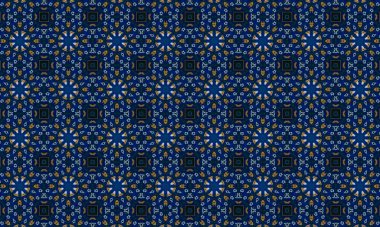 Soyut arkaplanı olan kusursuz bir model. Siyah ve mavi renkli klasik çiçek deseni..