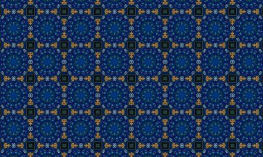 Soyut arkaplanı olan kusursuz bir model. Siyah ve mavi renkli klasik çiçek deseni..