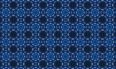 Soyut arkaplanı olan kusursuz bir model. Siyah ve mavi renkli klasik çiçek deseni..