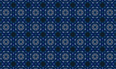 Soyut arkaplanı olan kusursuz bir model. Siyah ve mavi renkli klasik çiçek deseni..