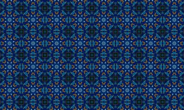 Soyut arkaplanı olan kusursuz bir model. Siyah ve mavi renkli klasik çiçek deseni..