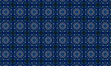 Soyut arkaplanı olan kusursuz bir model. Siyah ve mavi renkli klasik çiçek deseni..