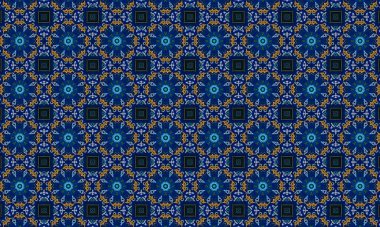 Soyut arkaplanı olan kusursuz bir model. Siyah ve mavi renkli klasik çiçek deseni..