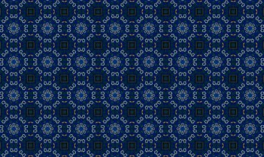 Soyut arkaplanı olan kusursuz bir model. Siyah ve mavi renkli klasik çiçek deseni..