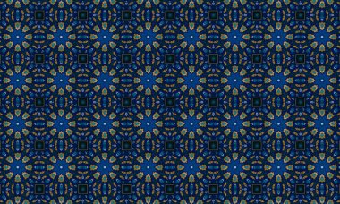 Soyut arkaplanı olan kusursuz bir model. Siyah ve mavi renkli klasik çiçek deseni..