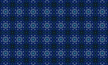 Soyut arkaplanı olan kusursuz bir model. Siyah ve mavi renkli klasik çiçek deseni..
