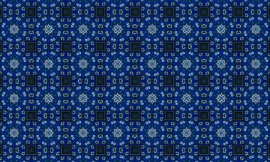 Soyut arkaplanı olan kusursuz bir model. Siyah ve mavi renkli klasik çiçek deseni..