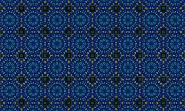 Soyut arkaplanı olan kusursuz bir model. Siyah ve mavi renkli klasik çiçek deseni..