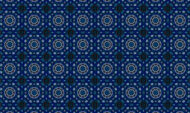 Soyut arkaplanı olan kusursuz bir model. Siyah ve mavi renkli klasik çiçek deseni..