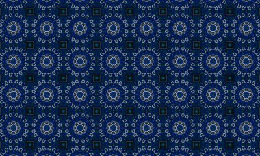 Soyut arkaplanı olan kusursuz bir model. Siyah ve mavi renkli klasik çiçek deseni..