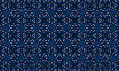 Soyut arkaplanı olan kusursuz bir model. Siyah ve mavi renkli klasik çiçek deseni..