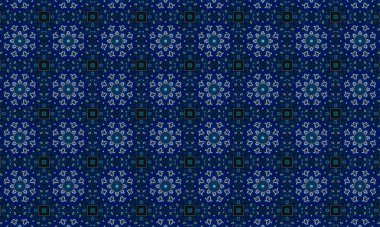 Soyut arkaplanı olan kusursuz bir model. Siyah ve mavi renkli klasik çiçek deseni..