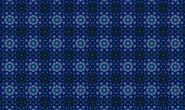 Soyut arkaplanı olan kusursuz bir model. Siyah ve mavi renkli klasik çiçek deseni..