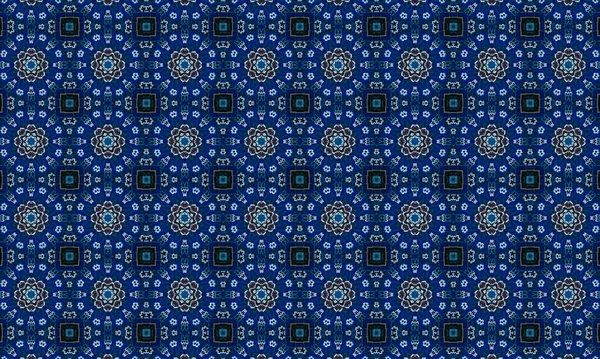 Soyut arkaplanı olan kusursuz bir model. Siyah ve mavi renkli klasik çiçek deseni..