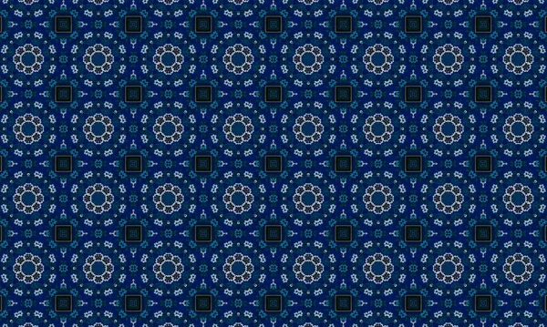 Soyut arkaplanı olan kusursuz bir model. Siyah ve mavi renkli klasik çiçek deseni..