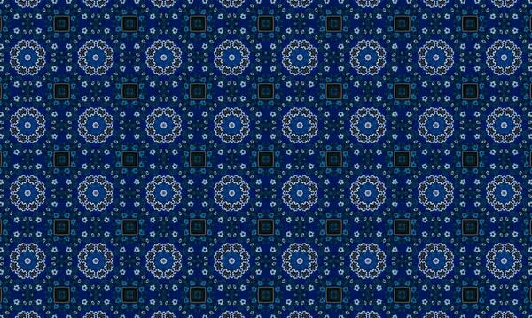 Soyut arkaplanı olan kusursuz bir model. Siyah ve mavi renkli klasik çiçek deseni..