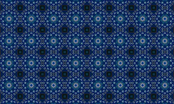 Soyut arkaplanı olan kusursuz bir model. Siyah ve mavi renkli klasik çiçek deseni..