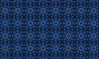 Soyut arkaplanı olan kusursuz bir model. Siyah ve mavi renkli klasik çiçek deseni..