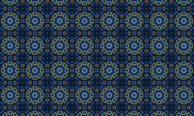 Soyut arkaplanı olan kusursuz bir model. Siyah ve mavi renkli klasik çiçek deseni..