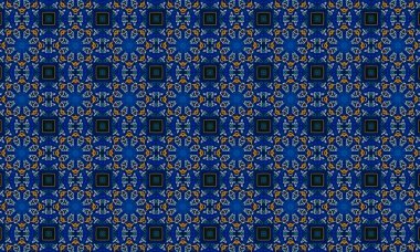 Soyut arkaplanı olan kusursuz bir model. Siyah ve mavi renkli klasik çiçek deseni..