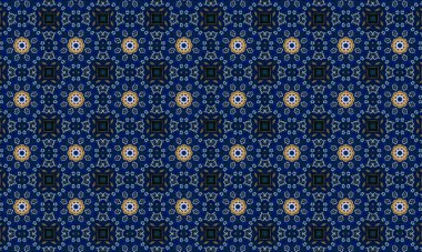 Soyut arkaplanı olan kusursuz bir model. Siyah ve mavi renkli klasik çiçek deseni..