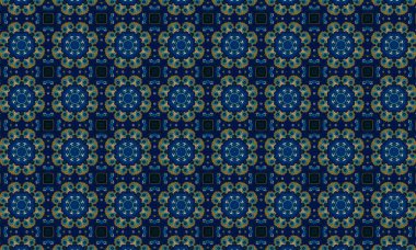 Soyut arkaplanı olan kusursuz bir model. Siyah ve mavi renkli klasik çiçek deseni..