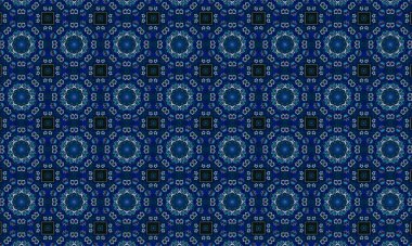 Soyut arkaplanı olan kusursuz bir model. Siyah ve mavi renkli klasik çiçek deseni..