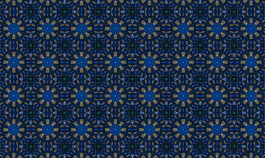 Soyut arkaplanı olan kusursuz bir model. Siyah ve mavi renkli klasik çiçek deseni..