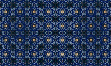 Soyut arkaplanı olan kusursuz bir model. Siyah ve mavi renkli klasik çiçek deseni..