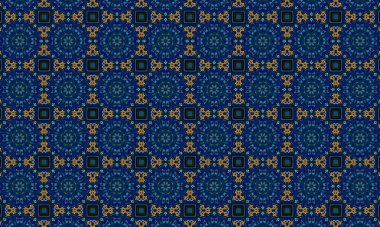 Soyut arkaplanı olan kusursuz bir model. Siyah ve mavi renkli klasik çiçek deseni..