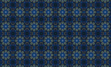 Soyut arkaplanı olan kusursuz bir model. Siyah ve mavi renkli klasik çiçek deseni..