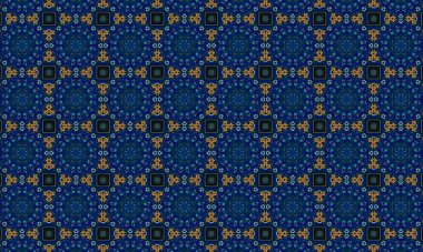 Soyut arkaplanı olan kusursuz bir model. Siyah ve mavi renkli klasik çiçek deseni..