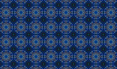 Soyut arkaplanı olan kusursuz bir model. Siyah ve mavi renkli klasik çiçek deseni..