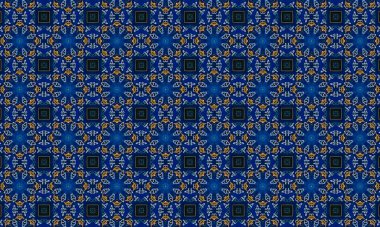 Soyut arkaplanı olan kusursuz bir model. Siyah ve mavi renkli klasik çiçek deseni..