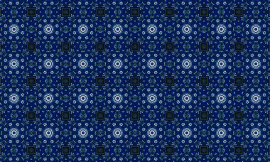 Soyut arkaplanı olan kusursuz bir model. Siyah ve mavi renkli klasik çiçek deseni..