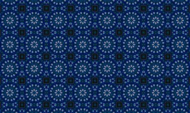 Soyut arkaplanı olan kusursuz bir model. Siyah ve mavi renkli klasik çiçek deseni..