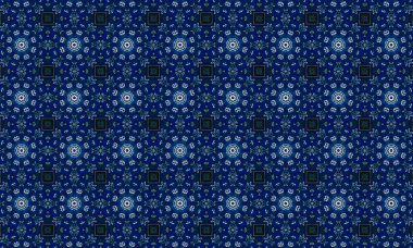 Soyut arkaplanı olan kusursuz bir model. Siyah ve mavi renkli klasik çiçek deseni..