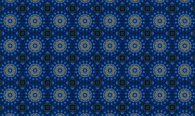 Soyut arkaplanı olan kusursuz bir model. Siyah ve mavi renkli klasik çiçek deseni..