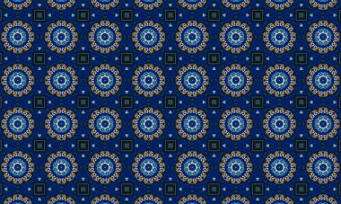 Soyut arkaplanı olan kusursuz bir model. Siyah ve mavi renkli klasik çiçek deseni..