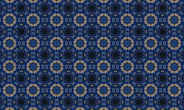 Soyut arkaplanı olan kusursuz bir model. Siyah ve mavi renkli klasik çiçek deseni..