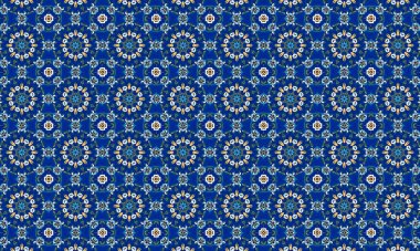 Raster Illustrasyon. Mavi ve beyaz çiçekli kusursuz desen.