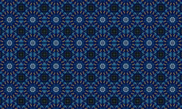 Soyut arkaplanı olan kusursuz bir model. Siyah ve mavi renkli klasik çiçek deseni..