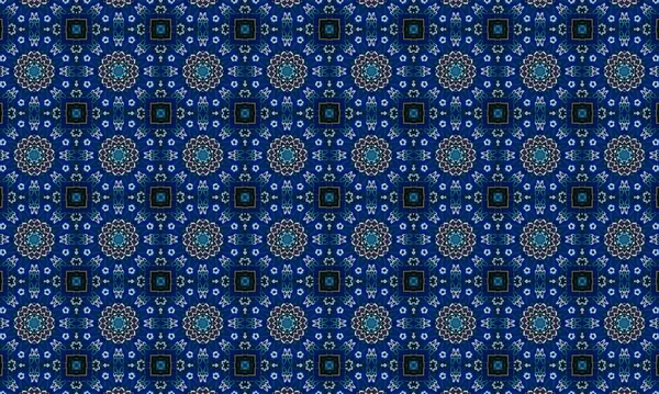 Soyut arkaplanı olan kusursuz bir model. Siyah ve mavi renkli klasik çiçek deseni..