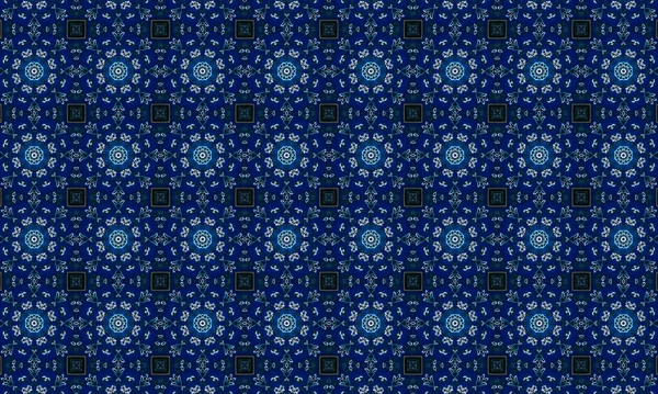 Soyut arkaplanı olan kusursuz bir model. Siyah ve mavi renkli klasik çiçek deseni..