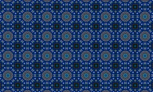 Soyut arkaplanı olan kusursuz bir model. Siyah ve mavi renkli klasik çiçek deseni..