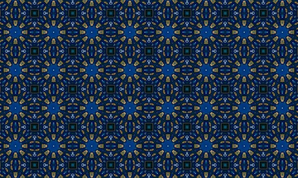 Soyut arkaplanı olan kusursuz bir model. Siyah ve mavi renkli klasik çiçek deseni..