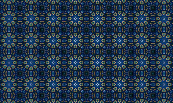 Soyut arkaplanı olan kusursuz bir model. Siyah ve mavi renkli klasik çiçek deseni..