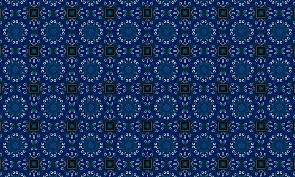 Soyut arkaplanı olan kusursuz bir model. Siyah ve mavi renkli klasik çiçek deseni..